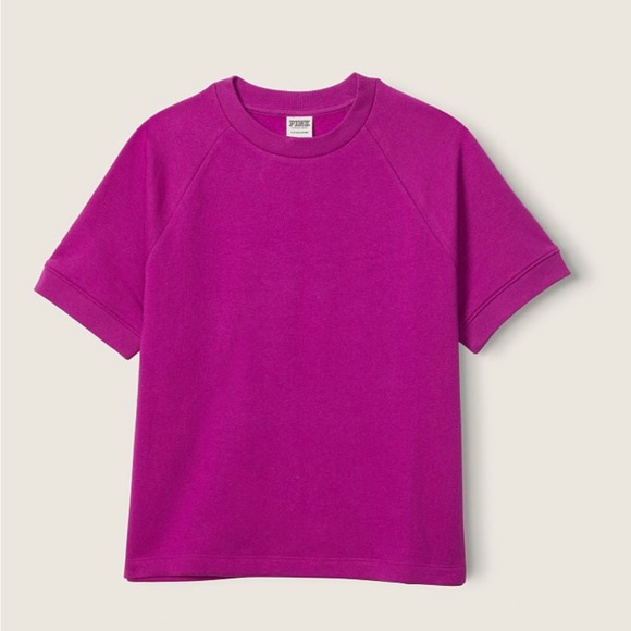 S/2 PINK Victoria’s Secret size XXL Cropped Short Sleeve crewneck sweatshirts - Picture 4 of 9